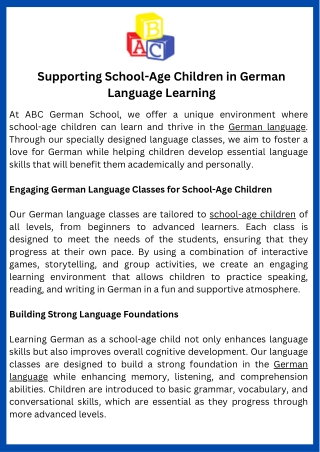 Supporting School-Age Children in German Language Learning