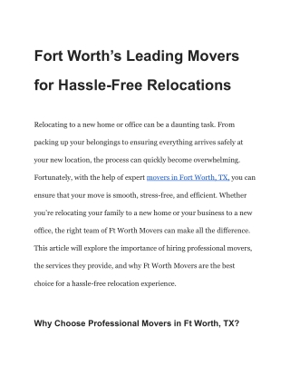 Fort Worth’s Leading Movers for Hassle-Free Relocations