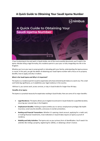 A Quick Guide to Obtaining Your Saudi Iqama Number - Nimbus