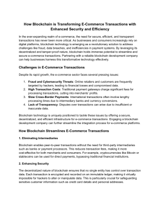 How Blockchain is Transforming E-Commerce Transactions with Enhanced Security
