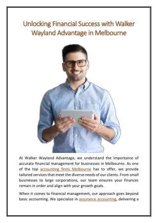 Unlocking Financial Success with Walker Wayland Advantage in Melbourne
