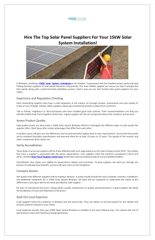 Hire The Top Solar Panel Suppliers For Your 15kW Solar System Installation!