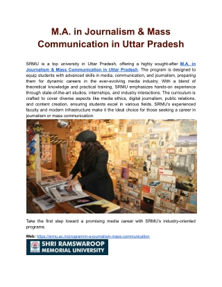 M.A. in Journalism & Mass Communication in Uttar Pradesh