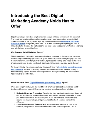 Introducing the Best Digital Marketing Academy Noida Has to Offer