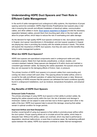 Understanding HDPE Duct Spacers and Their Role in Efficient Cable Management