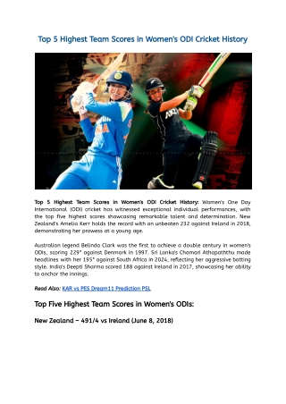 Top 5 Highest Team Scores in Women's ODI Cricket History