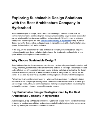 Exploring Sustainable Design Solutions with the Best Architecture Company in Hyderabad