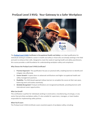 ProQual Level 3 NVQ:  Your Gateway to a Safer Workplace