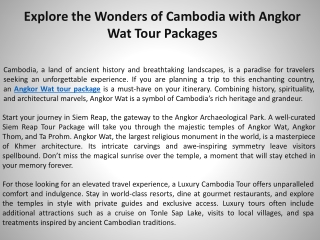 Explore the Wonders of Cambodia with Angkor Wat Tour Packages