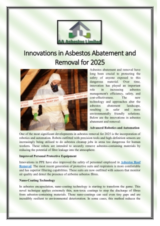 Innovations in Asbestos Abatement and Removal for 2025