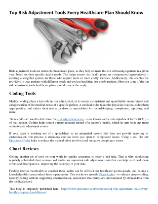 Top Risk Adjustment Tools Every Healthcare Plan Should Know