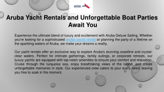 Aruba Yacht Rentals and Unforgettable Boat Parties  Await You