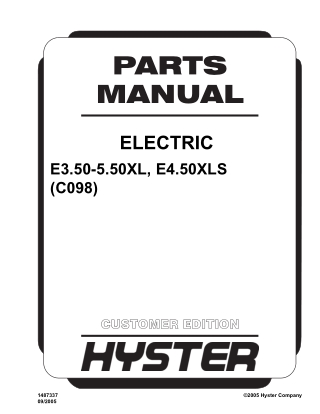 Hyster C098 (E3.50-5.50XL, E4.50XLS) Forklift Parts Catalogue Manual Instant Download