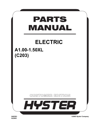 Hyster C203 (A1.00-1.50XL) Forklift Parts Catalogue Manual Instant Download