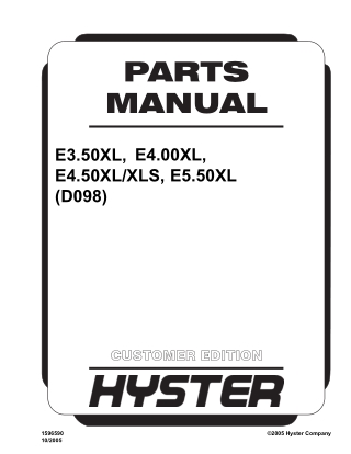 Hyster D098 (E3.50XL, E4.00XL, E4.50XLXLS, E5.50XL) Forklift Parts Catalogue Manual Instant Download