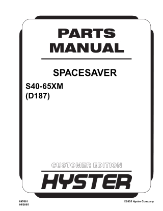 Hyster D187 (S40-65XM) Forklift Parts Catalogue Manual Instant Download