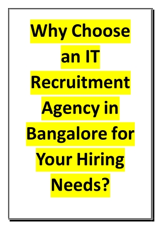 Why Choose an IT Recruitment Agency in Bangalore for Your Hiring Needs