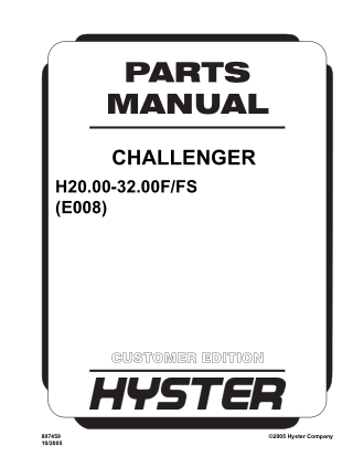 Hyster E008 (H20.00-32.00FFS) Forklift Parts Catalogue Manual Instant Download