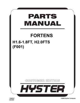 Hyster F001 (H1.6-H1.8FT, H2.0FTS) Forklift Parts Catalogue Manual Instant Download