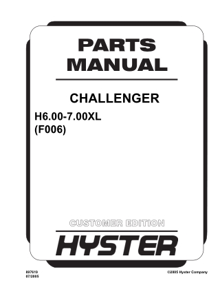 Hyster F006 (H6.00-7.00XL) Forklift Parts Catalogue Manual Instant Download