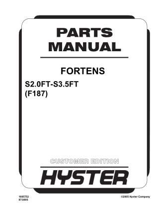 Hyster F187 (S2.0FT-SF3.5FT) Forklift Parts Catalogue Manual Instant Download