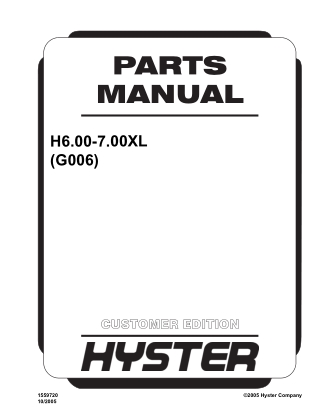 Hyster G006 (H6.00-7.00XL) Forklift Parts Catalogue Manual Instant Download