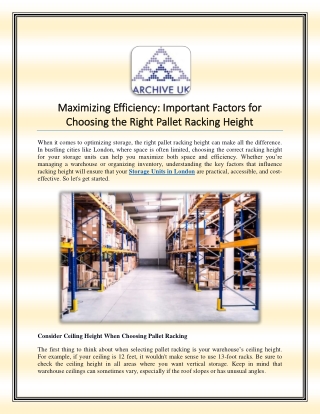 Maximizing Efficiency Important Factors for Choosing the Right Pallet Racking Height
