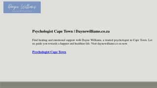 Psychologist Cape Town  Daynewilliams.co.za