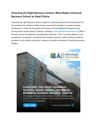 Choosing the Right Business School - What Makes Universal Business School an Ide