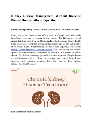 Kidney Disease Management Without Dialysis Bharat Homeopathy s Expertise