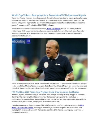 World Cup Tickets: Rohr prays for a favorable AFCON draw sans Nigeria