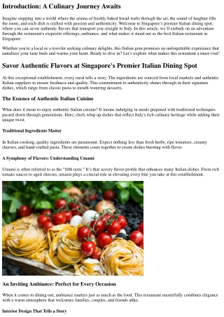 Savor Authentic Flavors at Singapore's Premier Italian Dining Spot