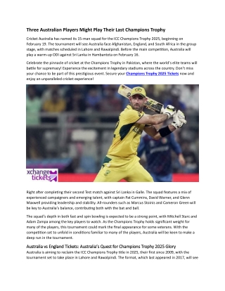 Three Australian Players Might Play Their Last Champions Trophy