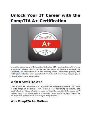 Unlock Your IT Career with the CompTIA A  Certification