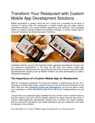 Transform Your Restaurant with Custom Mobile App Development Solutions