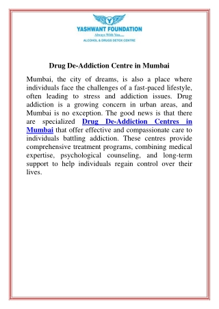 Drug De-Addiction Centre in Mumbai