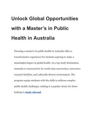 Unlock Global Opportunities with a Master’s in Public Health in Australia