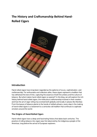 The History and Craftsmanship Behind Hand-Rolled Cigars