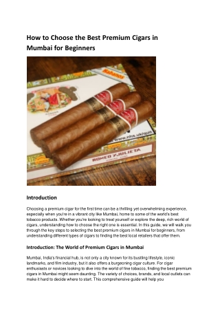 How to Choose the Best Premium Cigars in Mumbai for Beginners