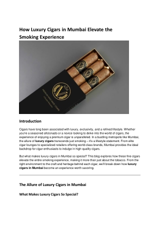 How Luxury Cigars in Mumbai Elevate the Smoking Experience