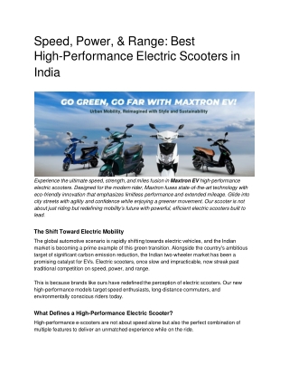Speed, Power, & Range_ Best High-Performance Electric Scooters in India