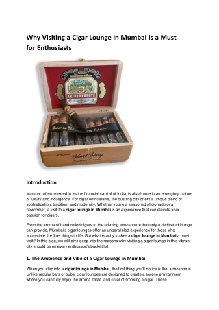 Why Visiting a Cigar Lounge in Mumbai Is a Must for Enthusiasts