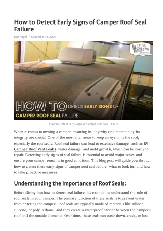 Identify Roof Seal Problems Early with Camper Roofing Michigan Tips