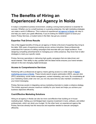 The Benefits of Hiring an Experienced Ad Agency in Noida