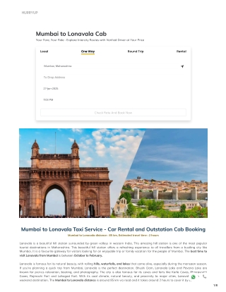 Plan a trip to Lonavala from Mumbai with HurryUp Cabs. Reliable and affordable
