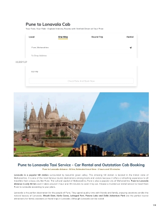 "Pune to Lonavala Outstation Cab service HurryUp Cabs"