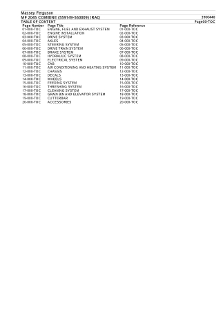 Massey Ferguson MF 2045 COMBINE (559149-560009) Parts Catalogue Manual Instant Download