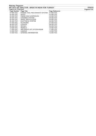 Massey Ferguson MF 2615 GE TRACTOR - MADE IN INDIA FOR TURKEY Parts Catalogue Manual Instant Download