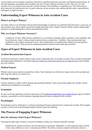 “Explaining the Role of Expert Witnesses in Auto Accident Cases”