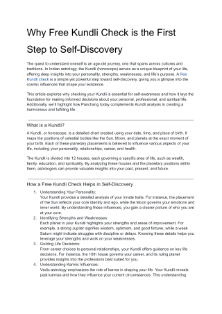 Why Free Kundli Check is the First Step to Self-Discovery
